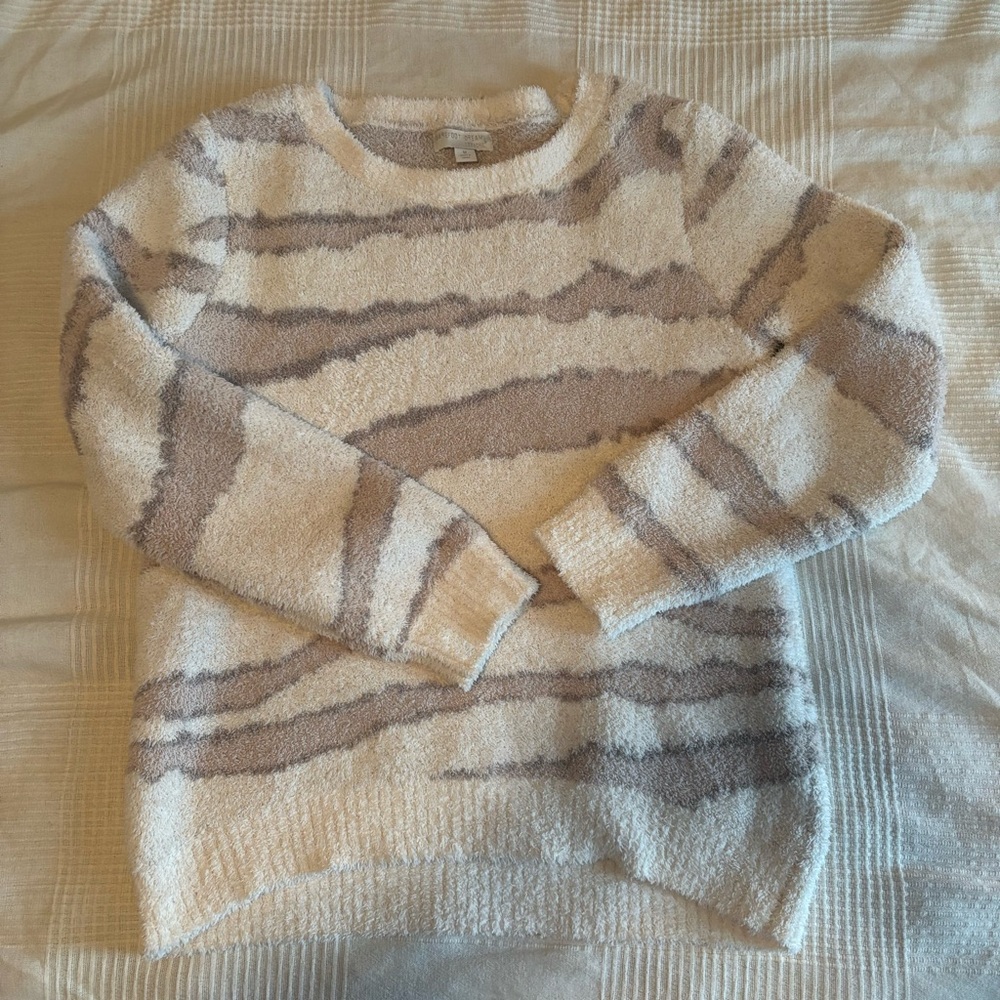 Barefoot Dreams Cream and Brown Sweater